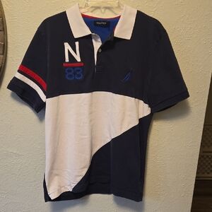 Nautica Men's Navy and White Polo with Red Accents